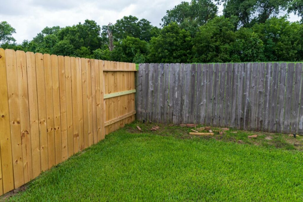 A wooden privacy fence