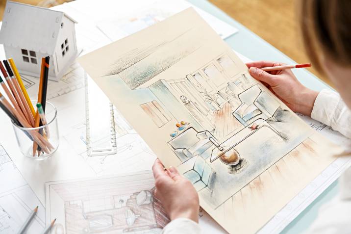 an interior designer looking at a sketch