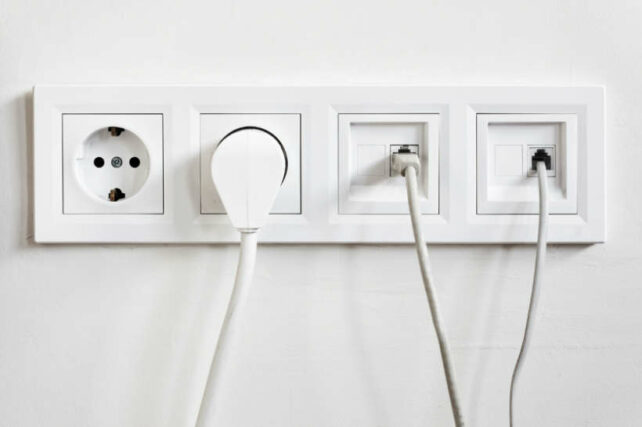 Phone socket wiring Australia - Wall outlets with power plug and internet cable connections 